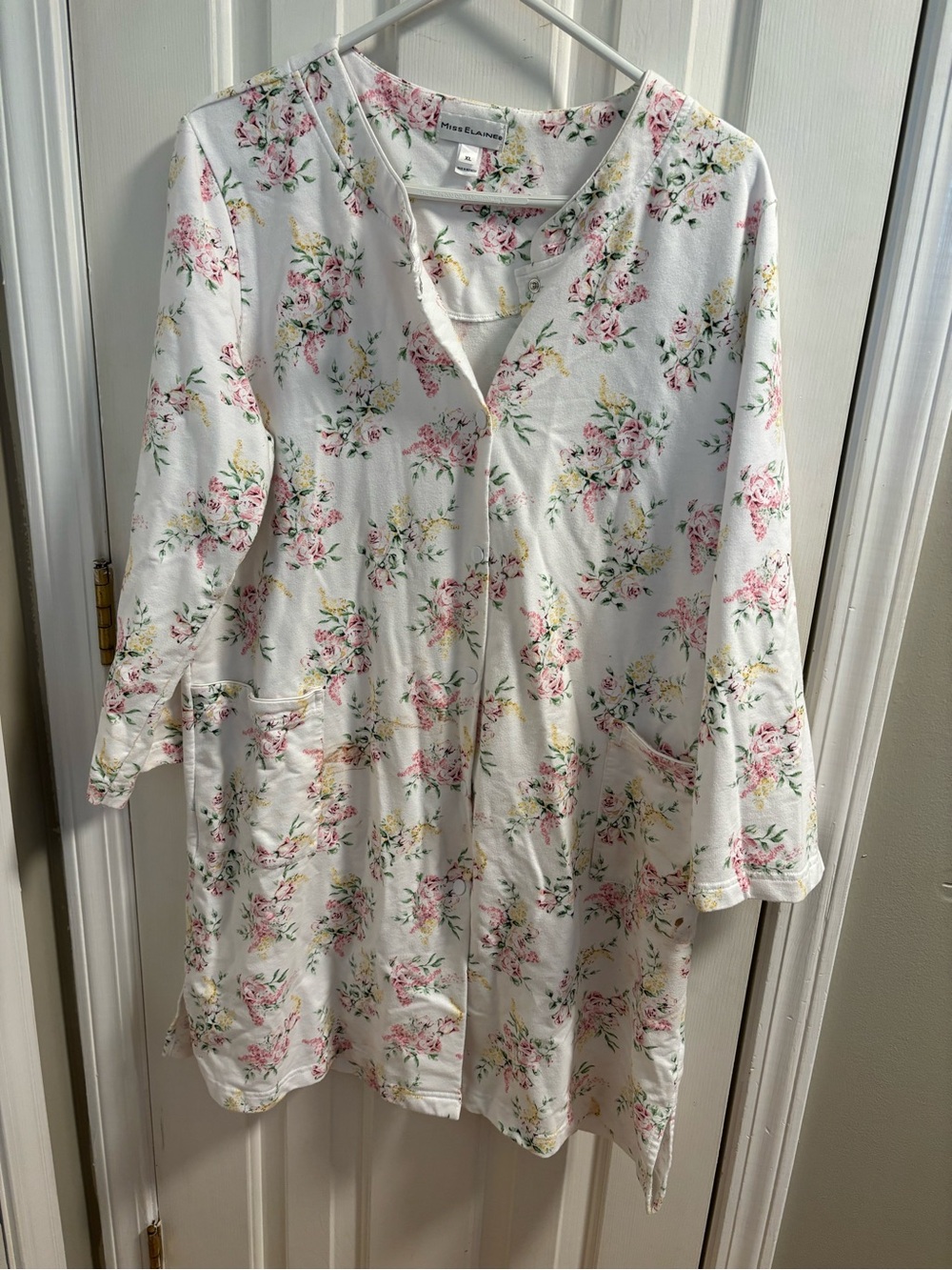 Miss Elaine White Tunic Dress with Pink Floral Print XL print